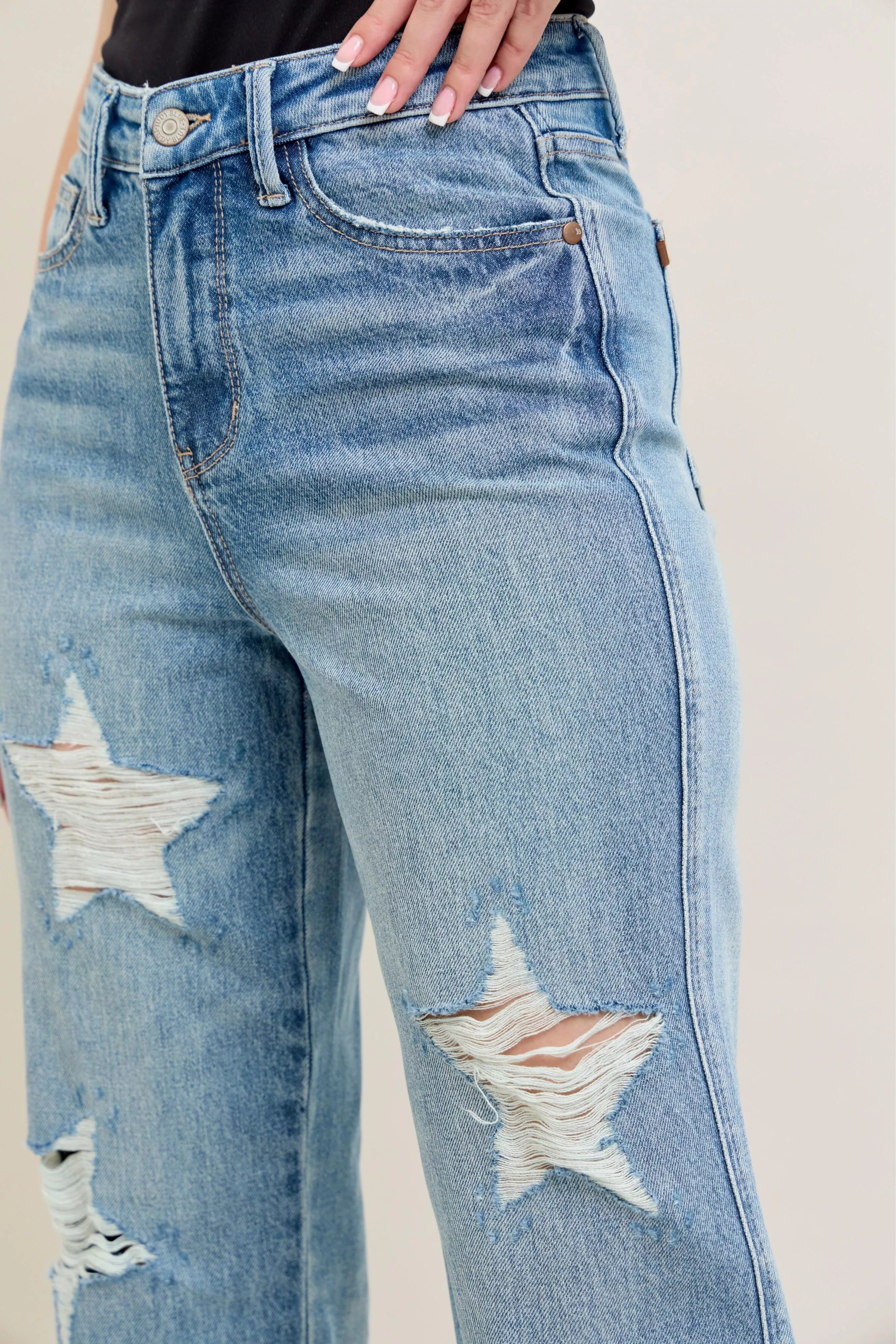 Full Size High Waist Rigid Magic Star Shaped Destroy 90's Straight Jeans Plus Size