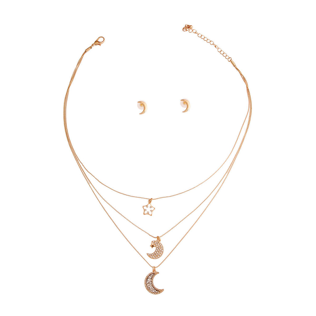 Layered Gold 3-Layer Chain Moon Necklace – Trendy Statement Jewelry