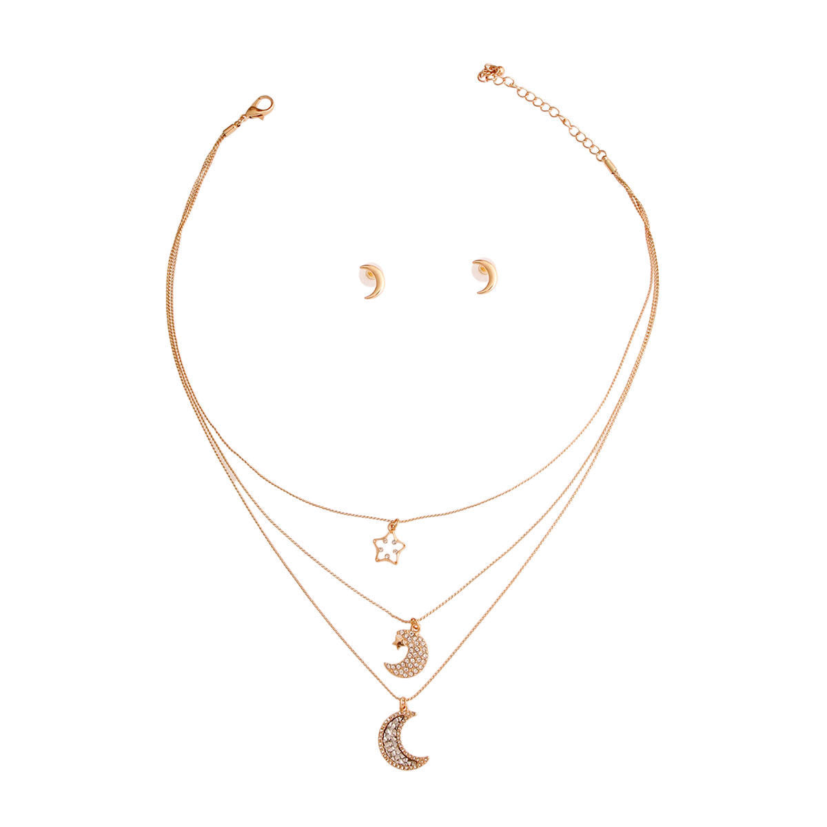 Layered Gold 3-Layer Chain Moon Necklace – Trendy Statement Jewelry