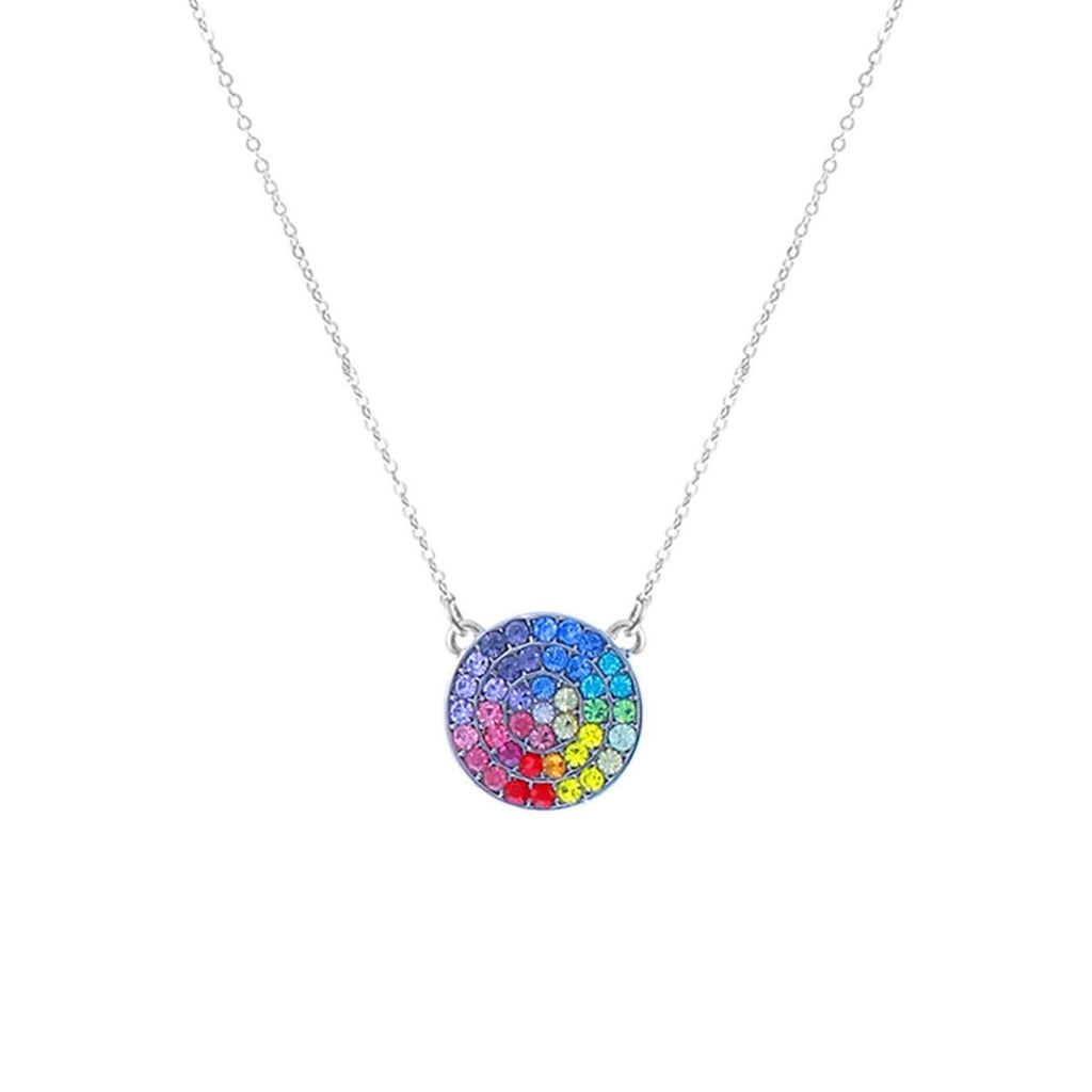 Silver Chain Necklace with Rainbow Circle Pendant – Trendy Statement Jewelry