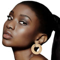 Metal Circle Stud Earrings Gold Patterned Stylish Statement Jewelry