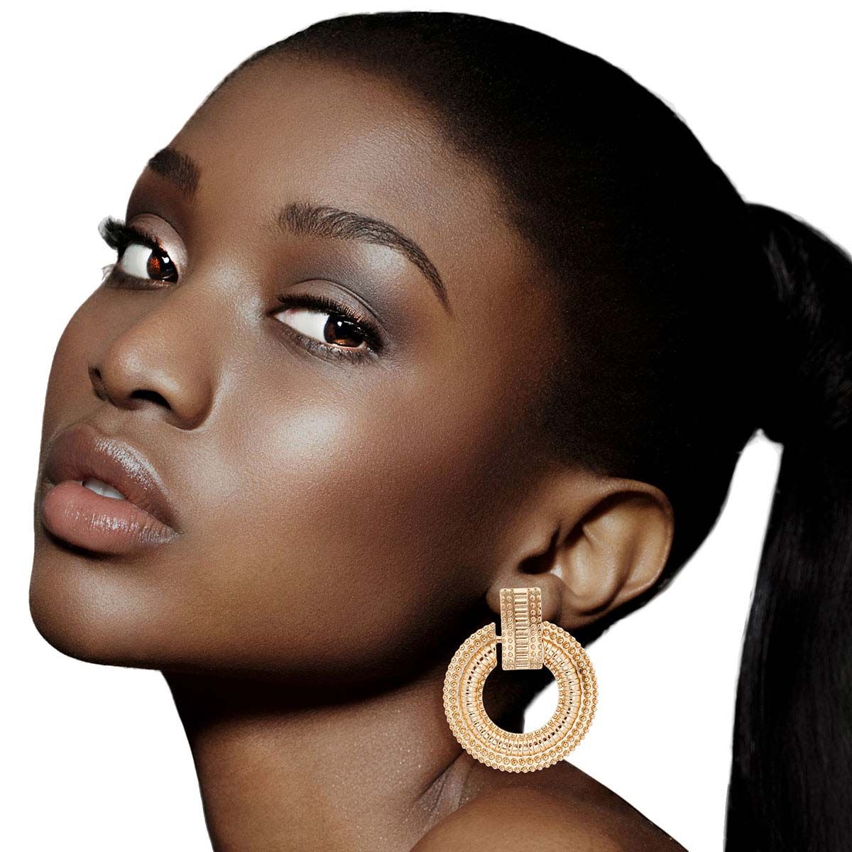 Metal Circle Stud Earrings Gold Patterned Stylish Statement Jewelry