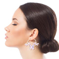 Statement Lavender Metal Flower Hoop Earrings, Trendy Fashion Jewelry