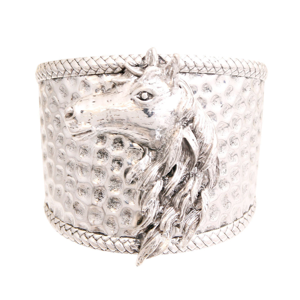 Hammered Burnished Silver Horse Cuff Bracelet – Stylish Statement Jewelry