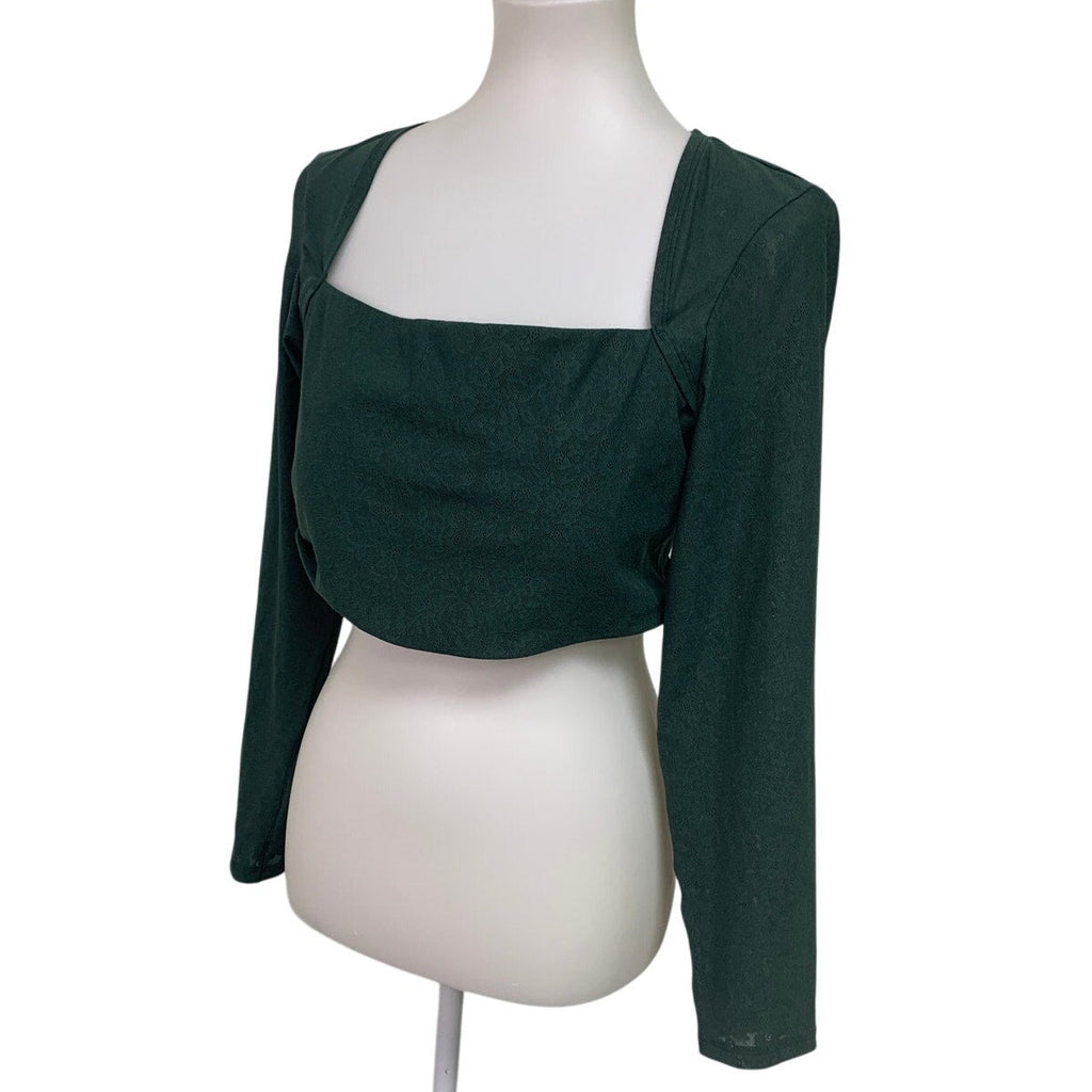 OFFLINE By Aerie Womens Small Real Me Lace Long Sleeve Mystical Green Bra Top
