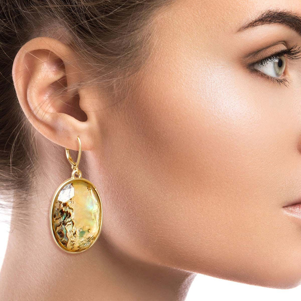 Oval Opal Marbled Eurowire Hoop Earrings – Stylish Statement Jewelry