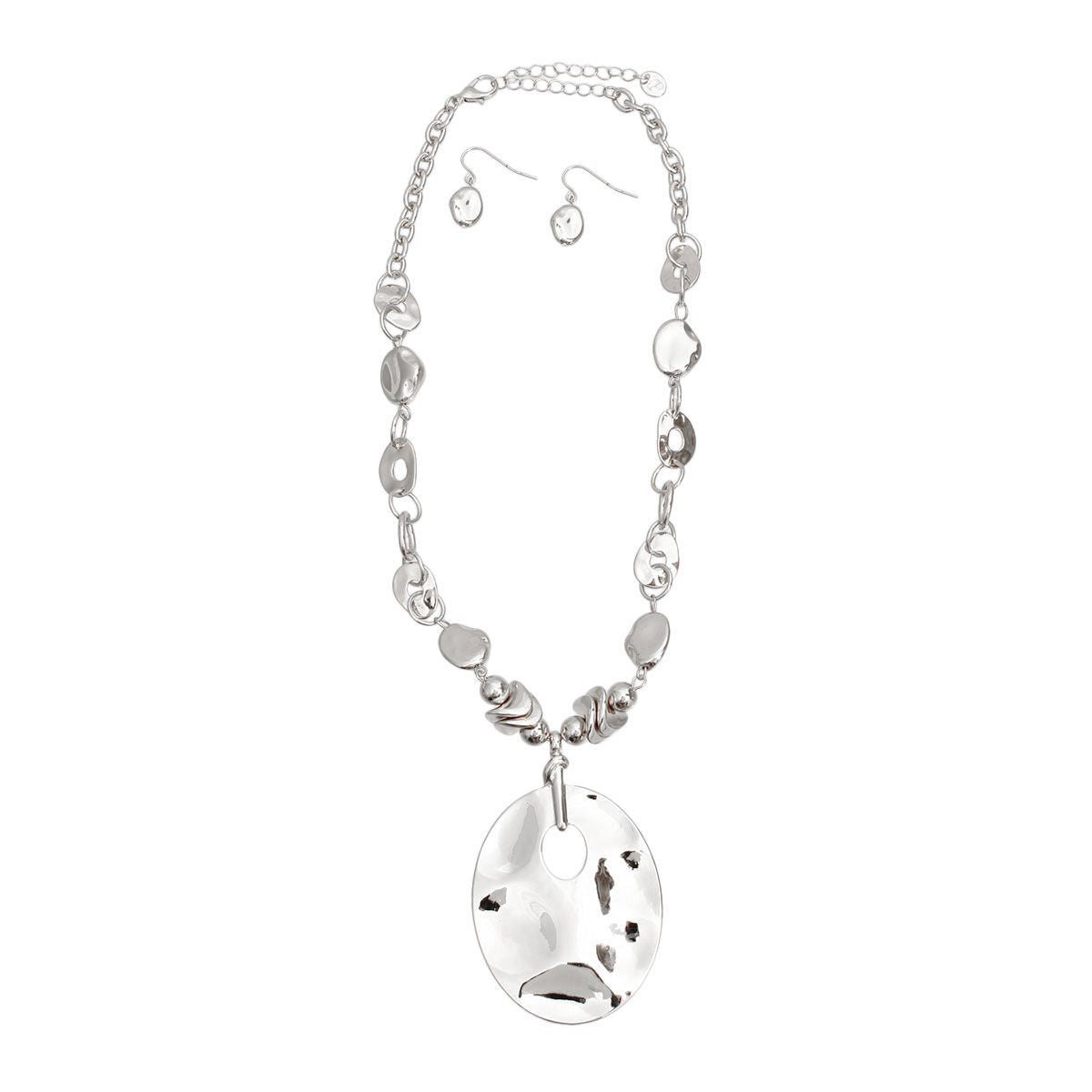 Pendant Necklace Silver Organic Link Stylish Statement Jewelry