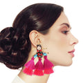 Statement Earrings Rhinestone Tassel Fuchsia Bee Stylish Fashion Jewelry
