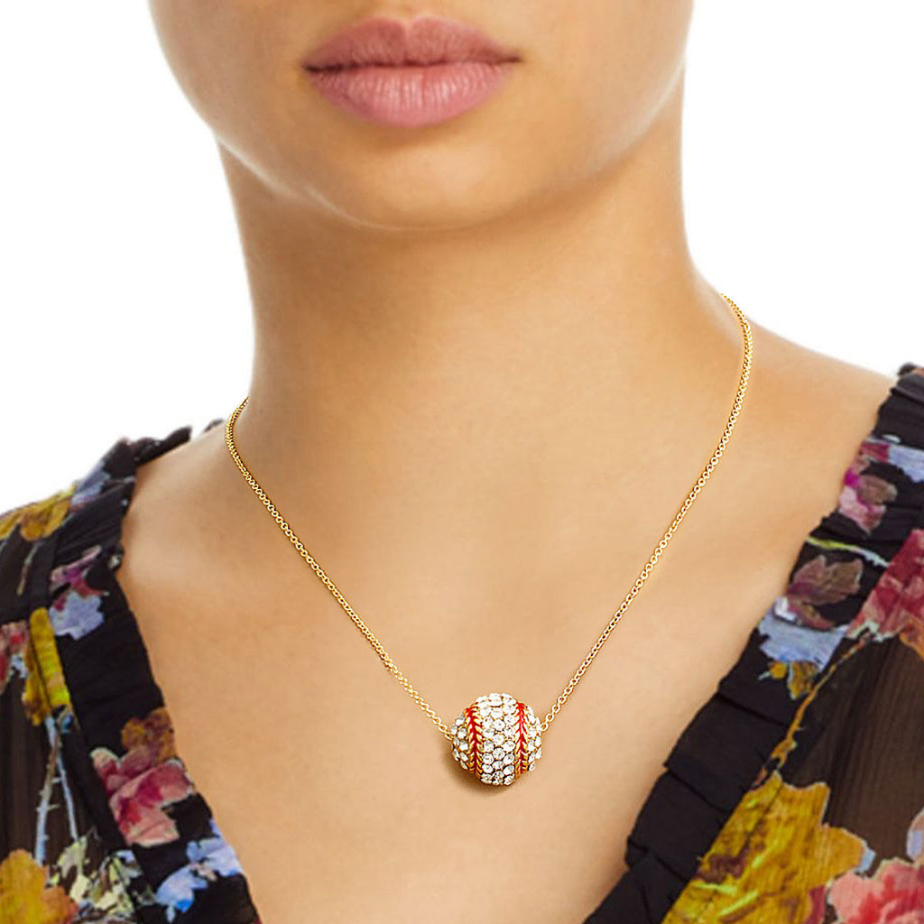 Statement Baseball Necklace Set with Pave Rhinestones, Trendy Fashion Jewelry