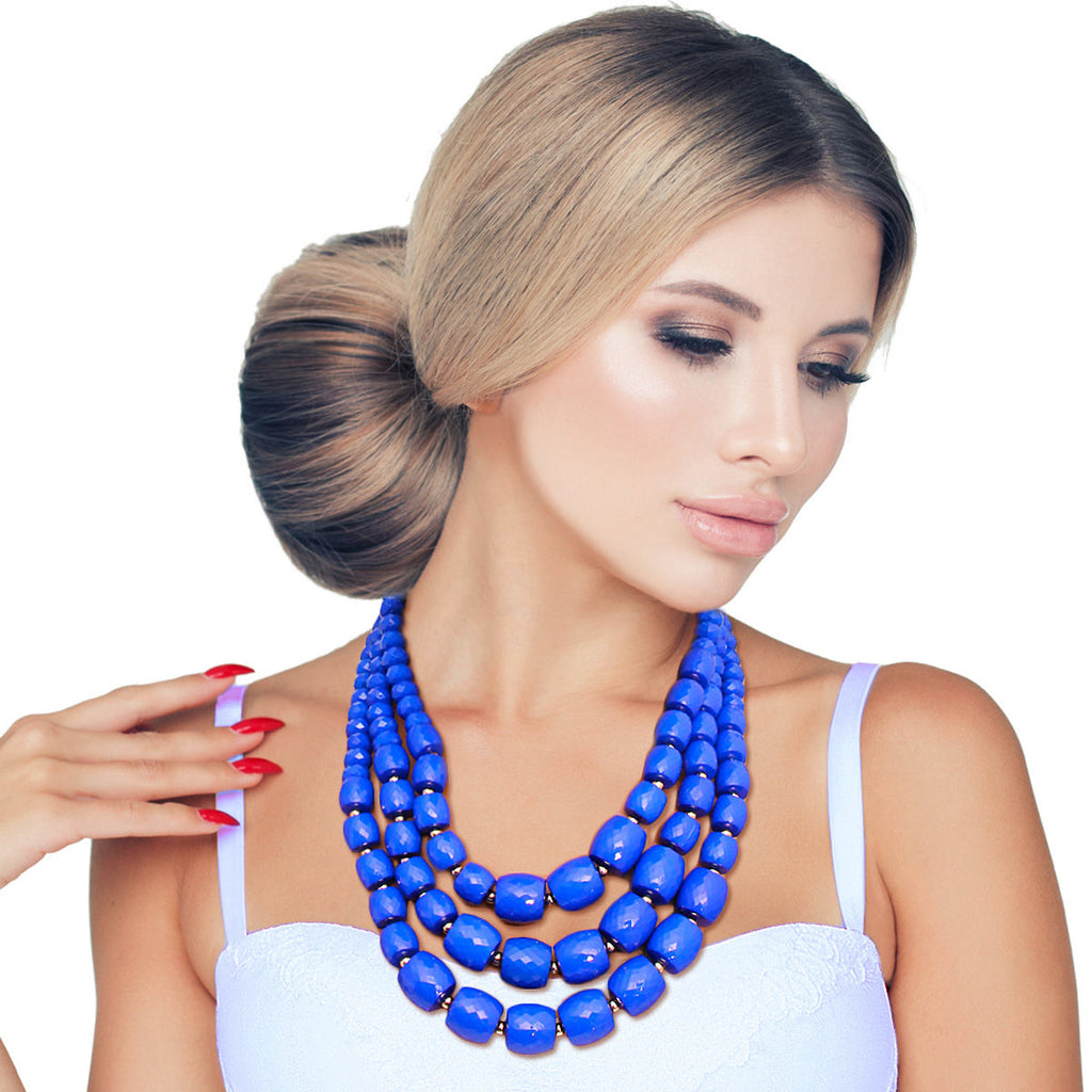 Cylinder Bead Necklace Blue Stylish Statement Jewelry Accessory