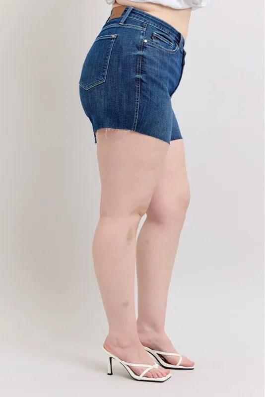 Plus Size High Waist Criss-Cross Waistband Denim Shorts