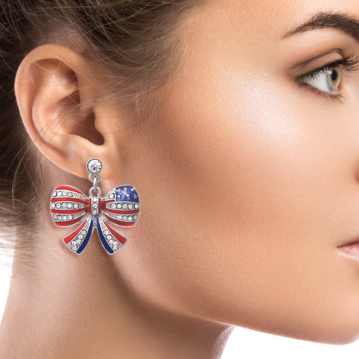 Metal Earrings American Flag Ribbon Stylish Statement Jewelry