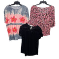 Lot of 3 Misslook Maurices Womens Small Short Sleeve Floral Stripe V Neck Shirts