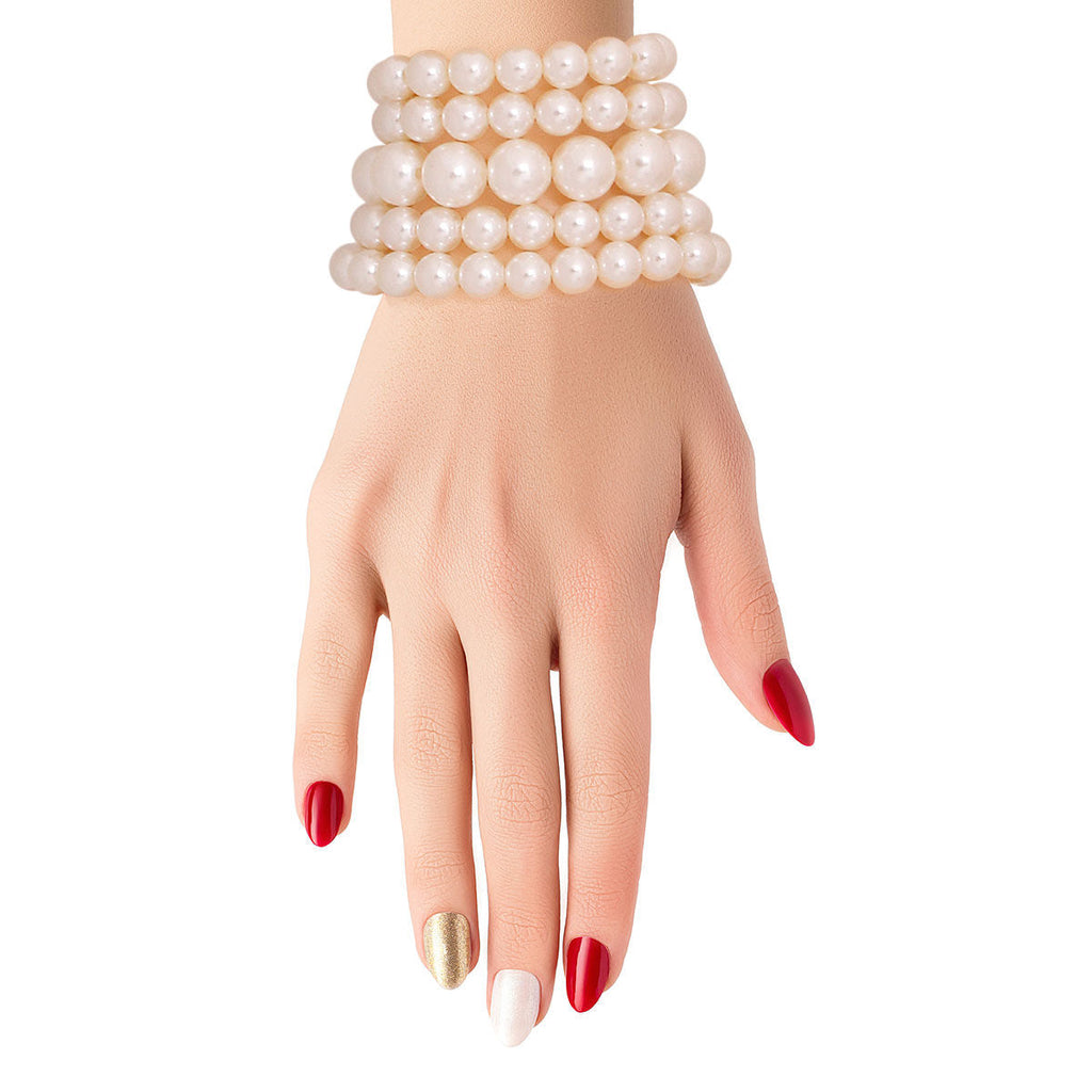 Bracelet Ensemble Cream Stretch 5-Piece Layered Stylish Pearl Harmony