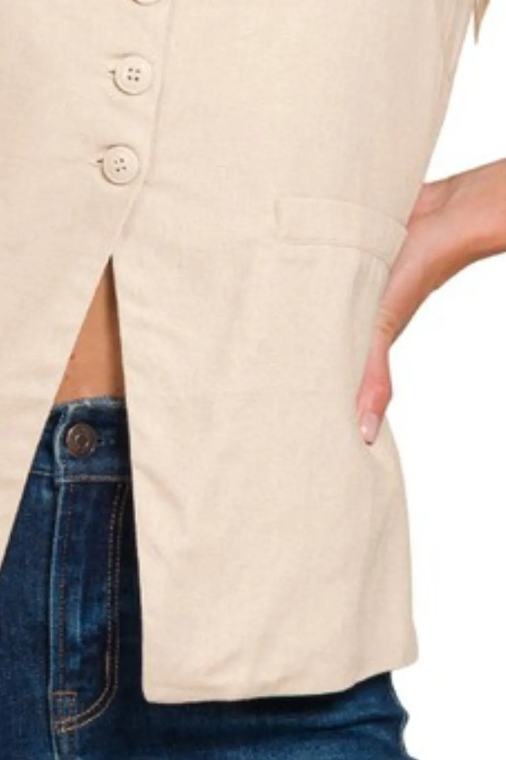 Linen Tie-back 4-button Vest with Lining