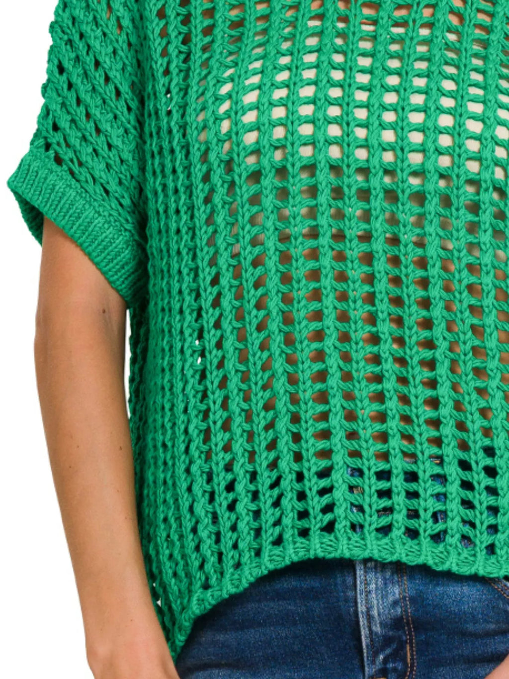 Fish Net Short Sleeve Crochet Knit Cover Up