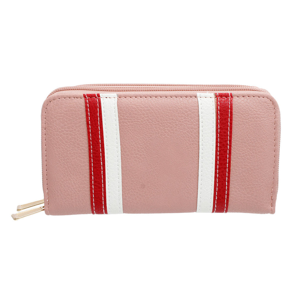 Double Zipper Wallet Pink Striped Stylish Fashion Accessory