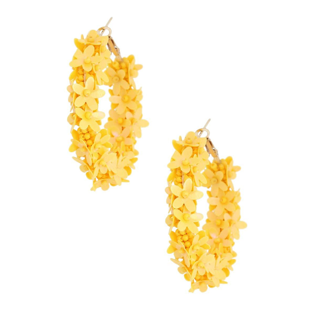 Statement Yellow Daisy Covered Hoop Earrings Stylish Fashion Jewelry