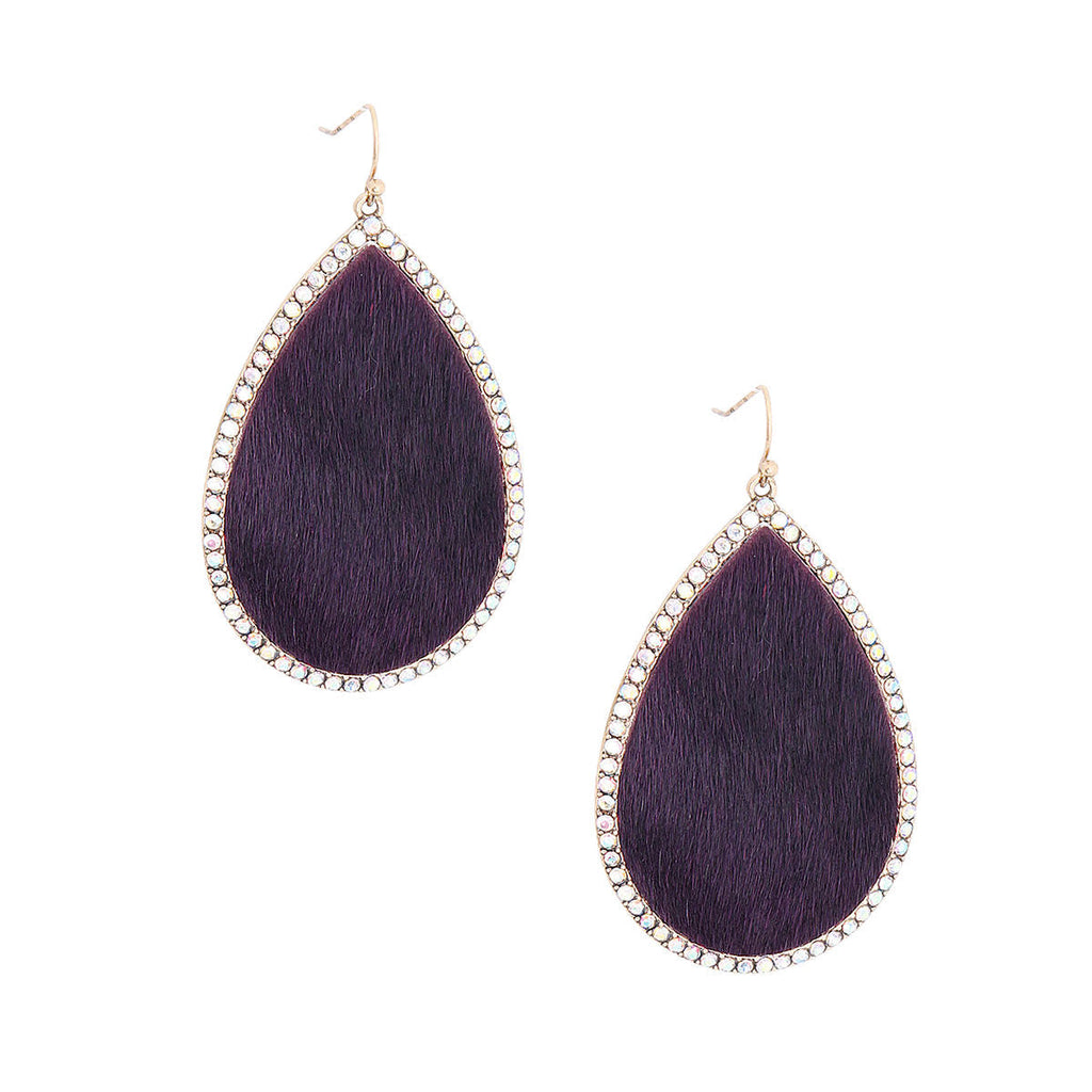 Teardrop Leather Earrings Purple Stylish Statement Jewelry