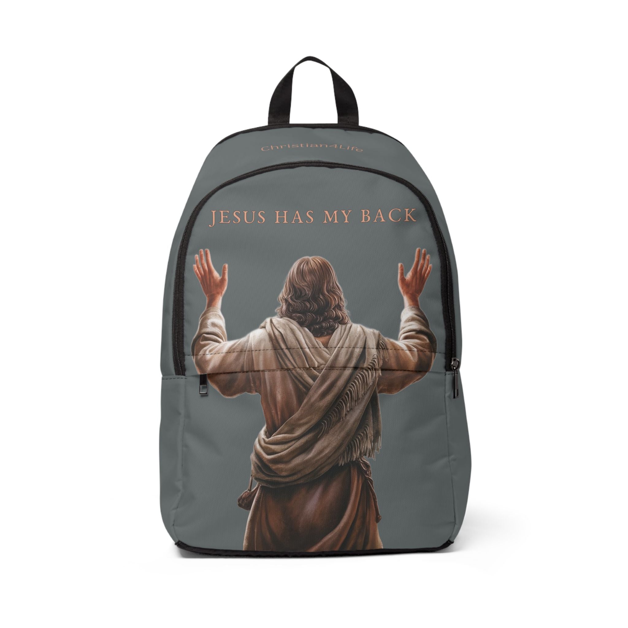"Jesus Has My Back" Graphic design Christian Backpack (Choose Grey Shade)