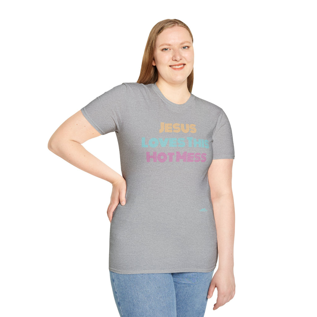 Unisex "Jesus Loves this Hot Mess" Christian Cotton Softstyle T-Shirt