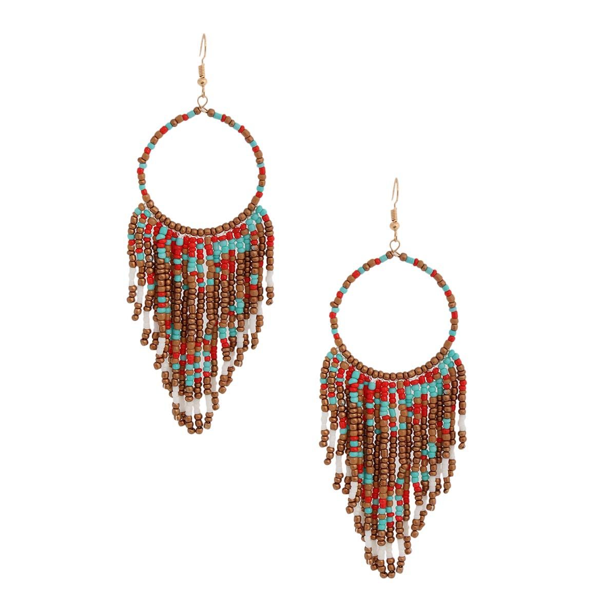 Fringe Circle Earrings with Multi and Gold Beads – Stylish Statement Jewelry
