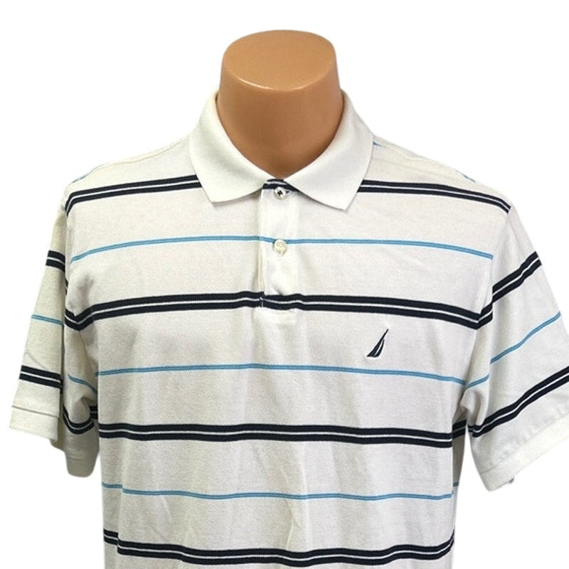 Nautica Mens Large Multi Striped 100% Cotton Short Sleeve Collared Polo Shirt