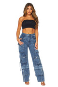 Multi Pocket Denim Cargo Pants