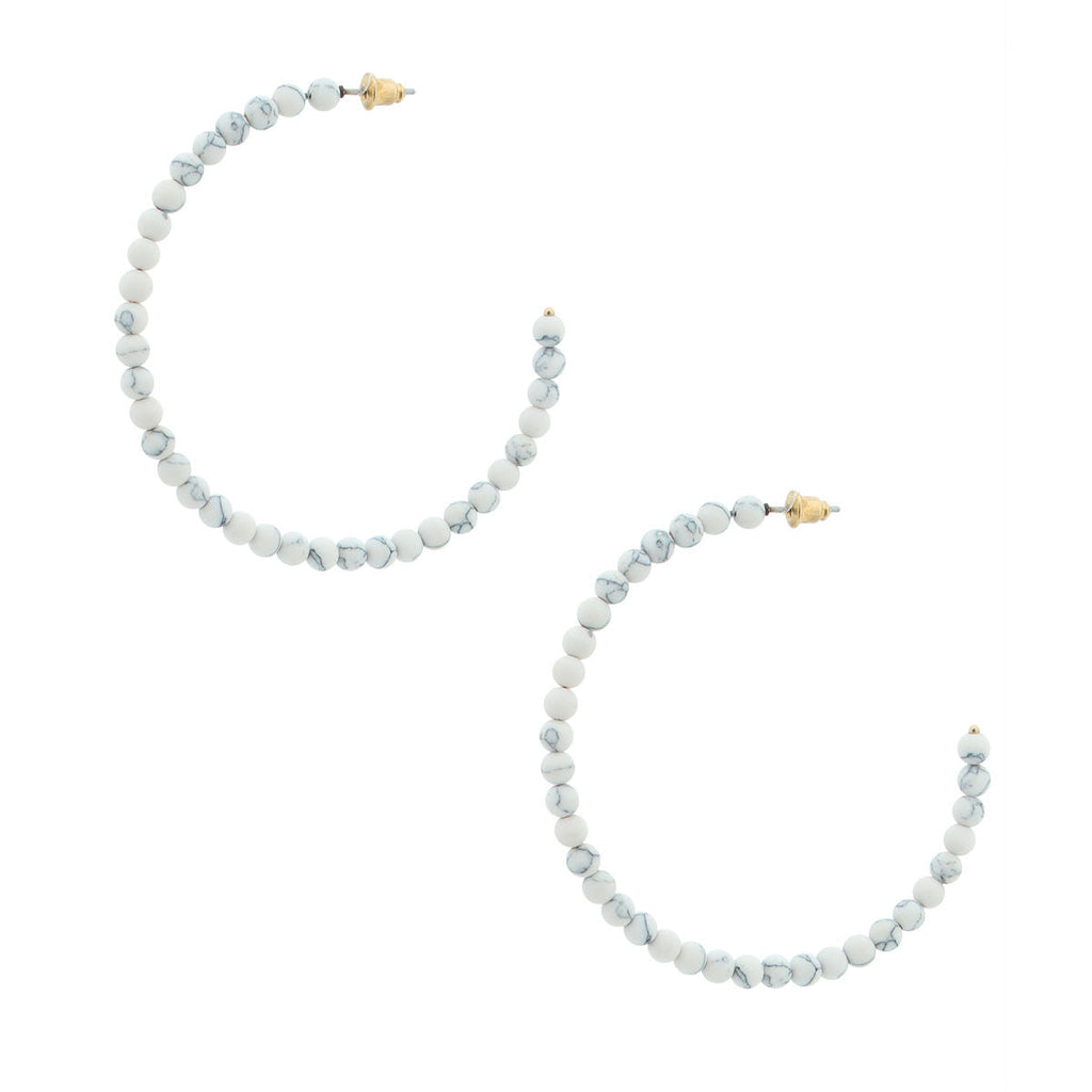 Stone Bead Hoop Earrings White Natural Stylish Statement Jewelry
