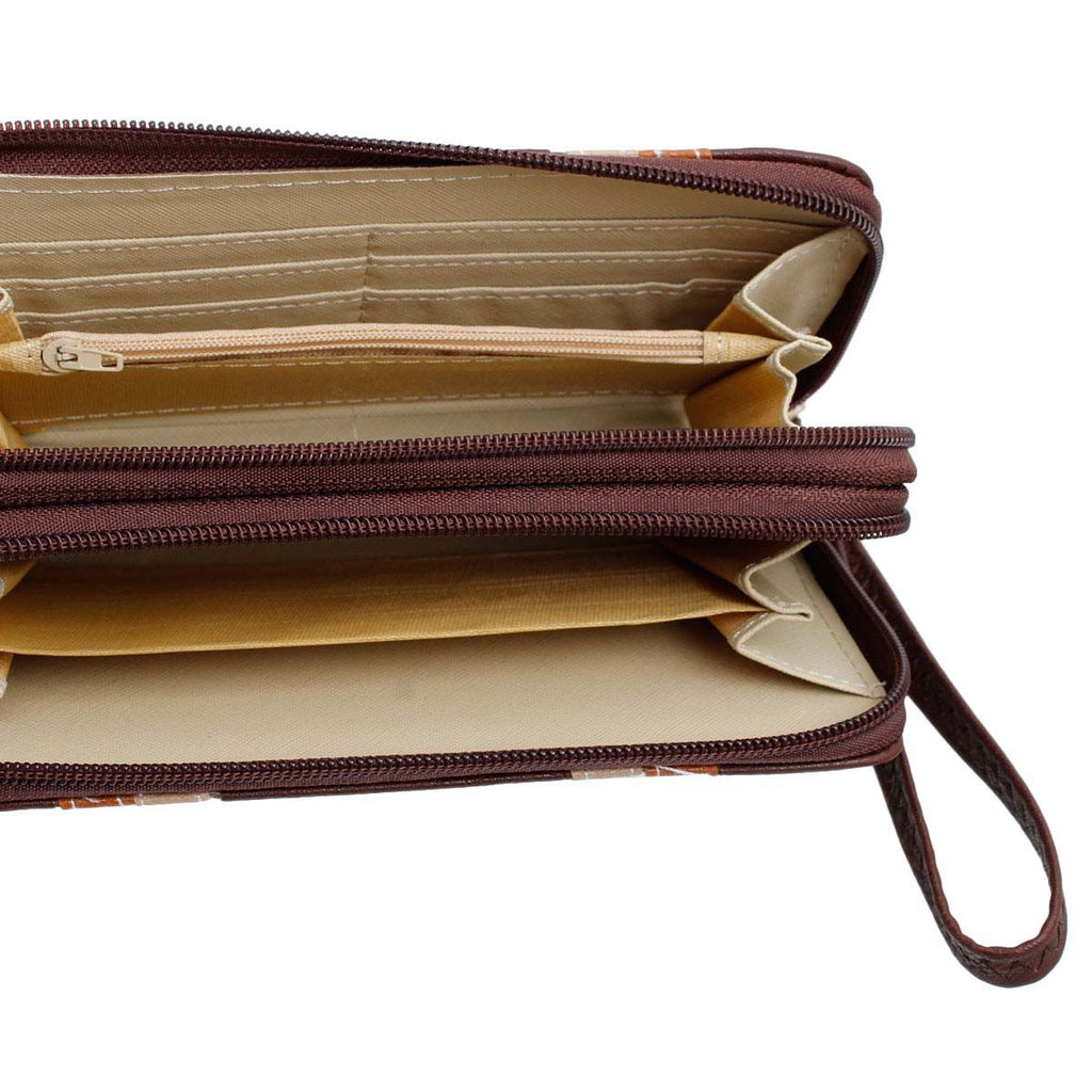 Double Zipper Dark Brown Striped Wallet Stylish Fashion Accessory