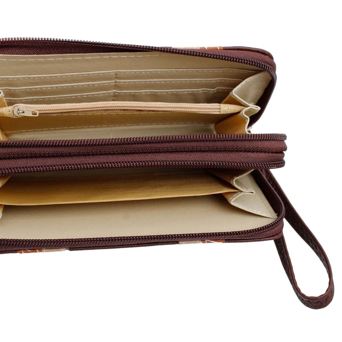 Double Zipper Dark Brown Striped Wallet Stylish Fashion Accessory