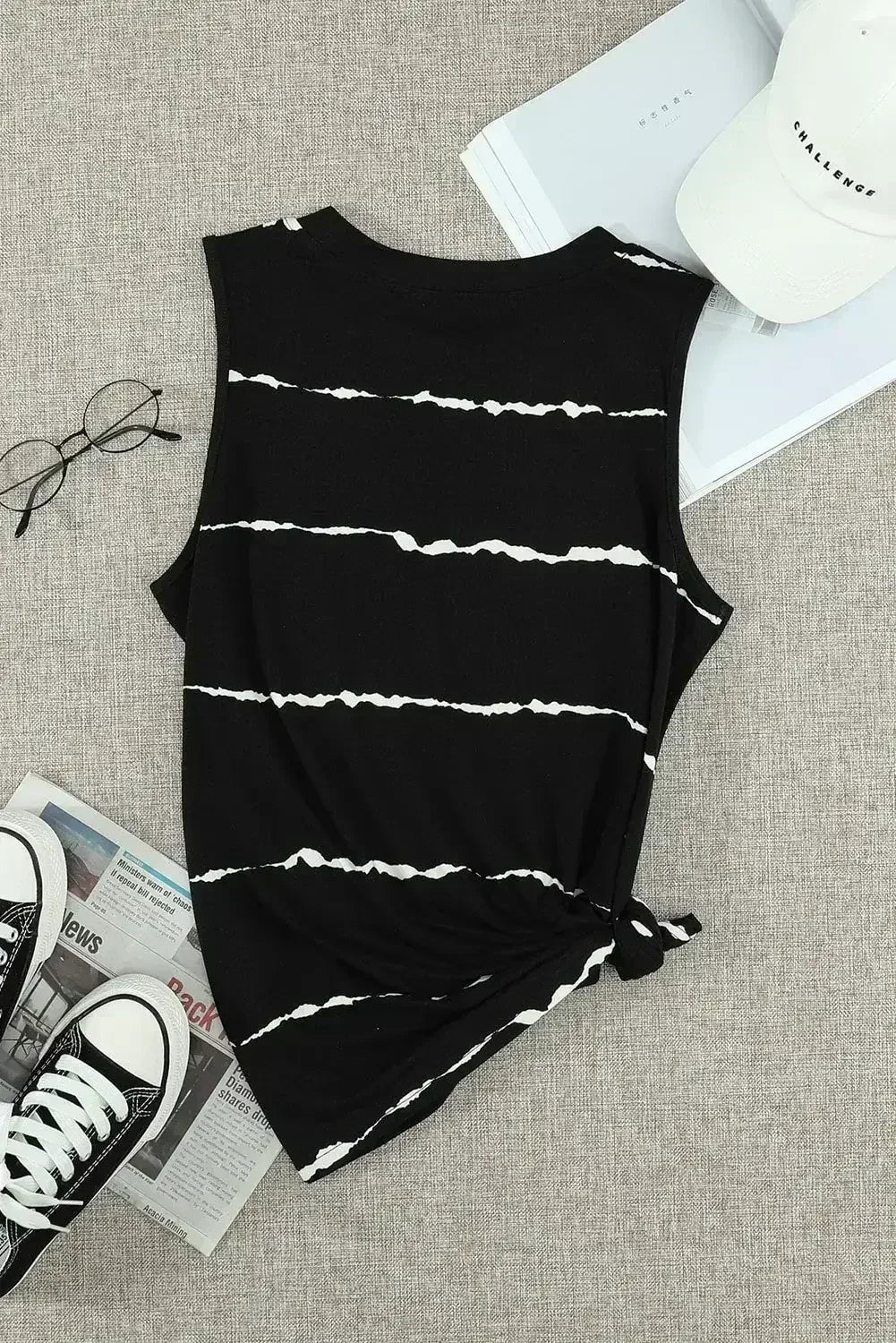 Apricot Allover Leopard Print Round Neck Tank Top
