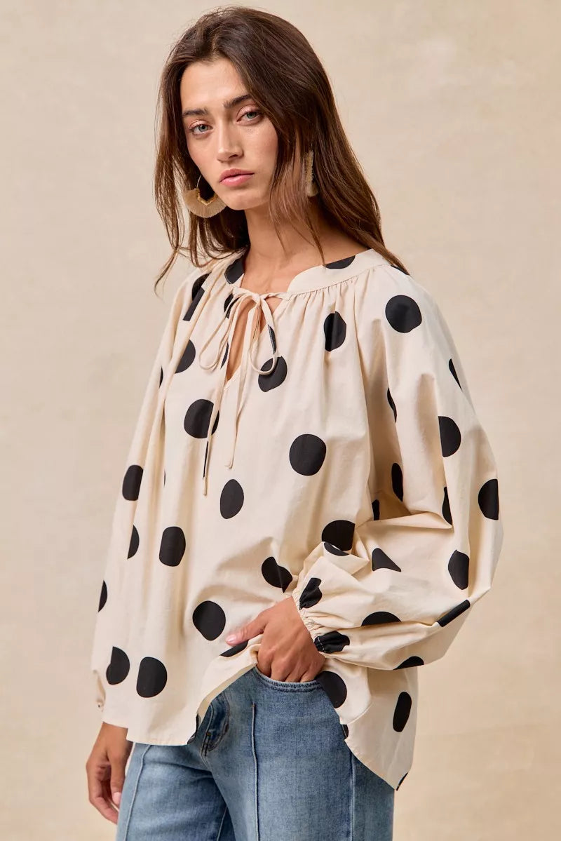 Polka Dot Exaggerated Balloon Sleeves Blouse
