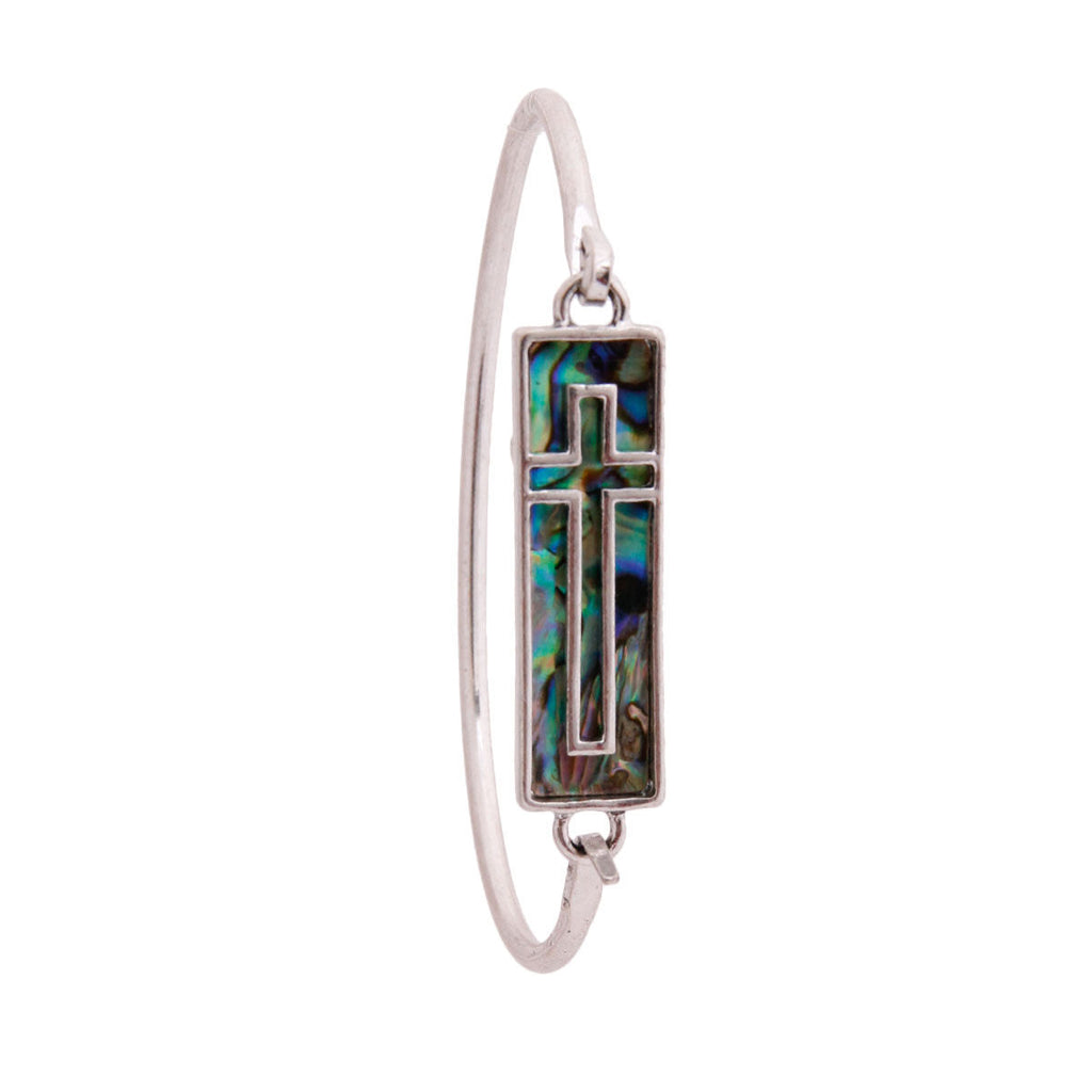 Silver Burnished Bangle with Abalone Inlay – Stylish Statement Jewelry