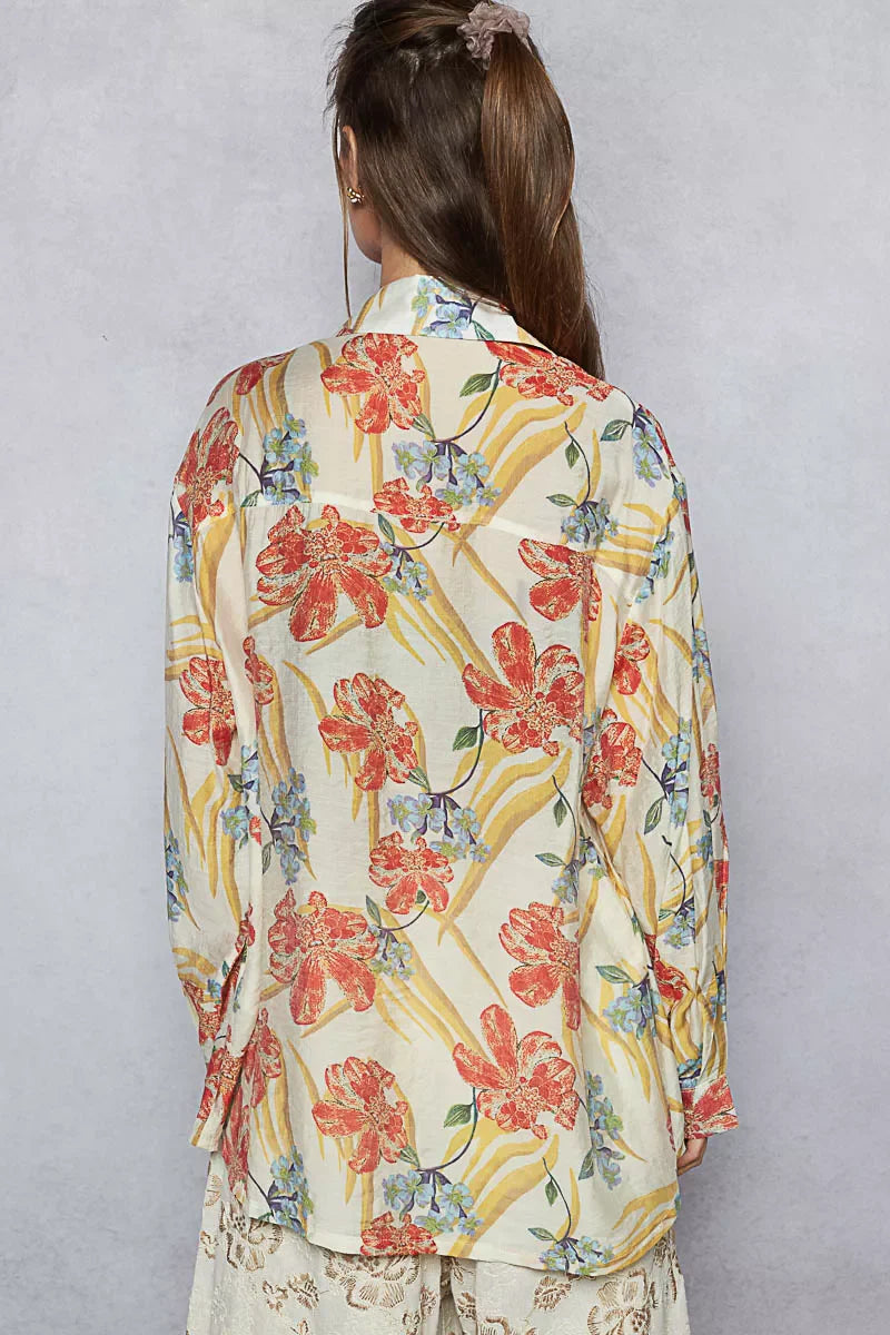 Floral Print Button Down Long Sleeve Shirt