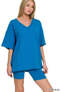 Cotton V-neck Top & Biker Shorts Set