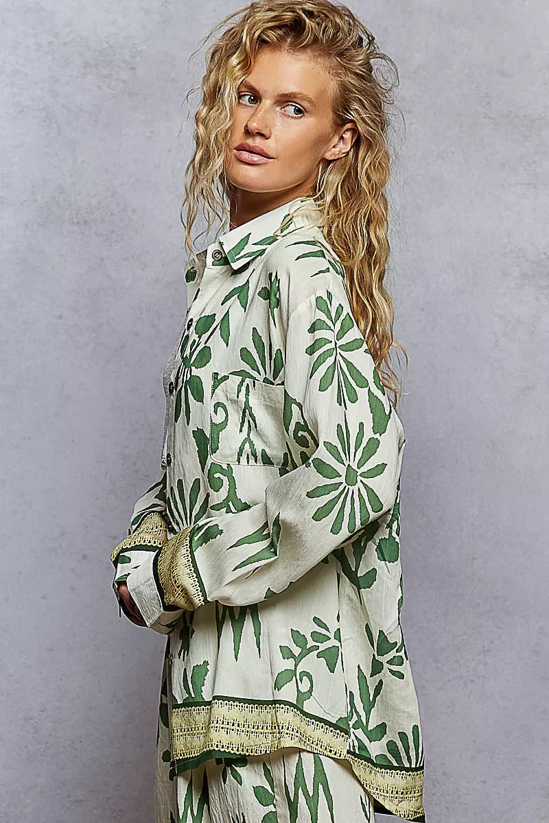Button Down Floral Long Sleeve Shirt