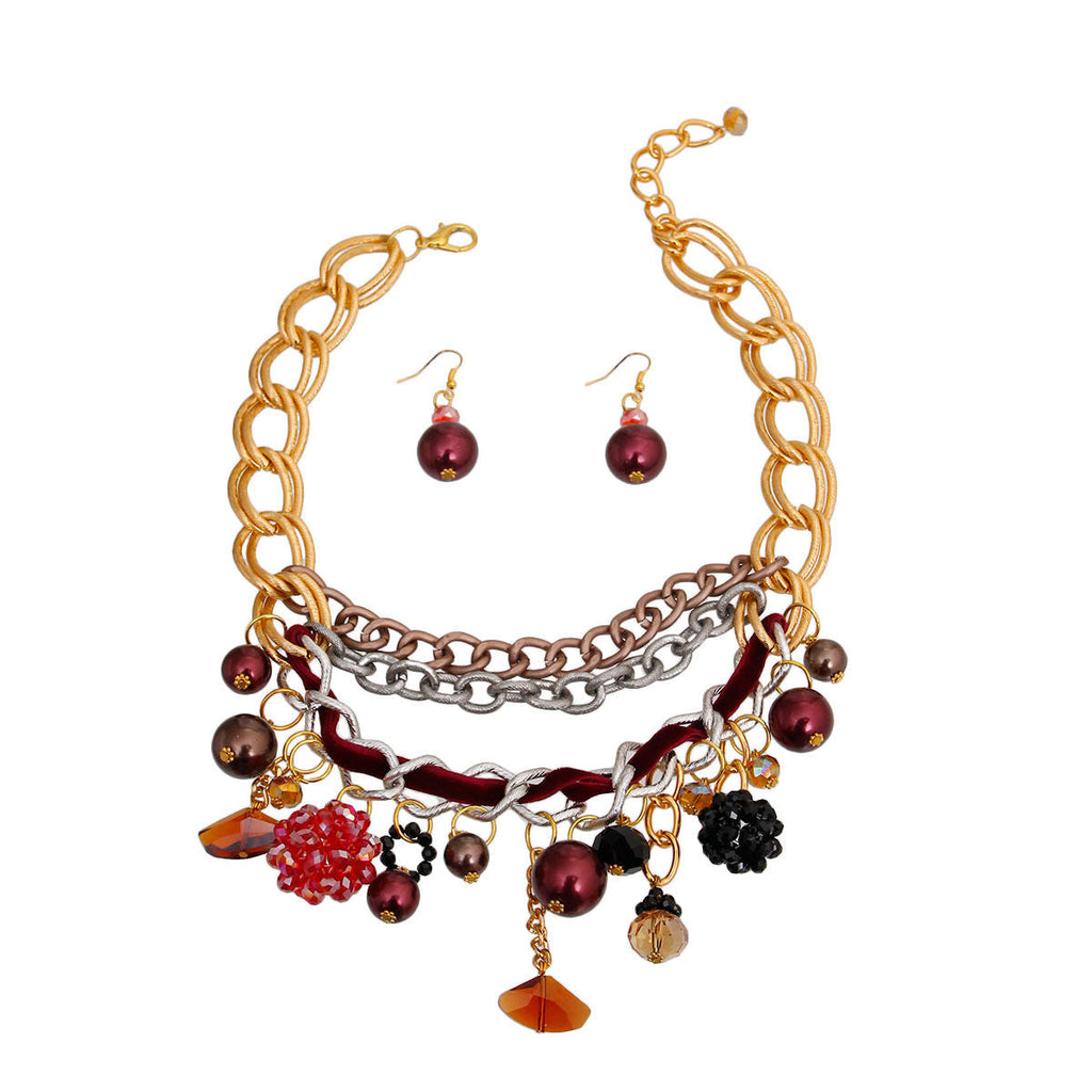 Layered Statement Necklace with Red Charm – Trendy Fashion Jewelry