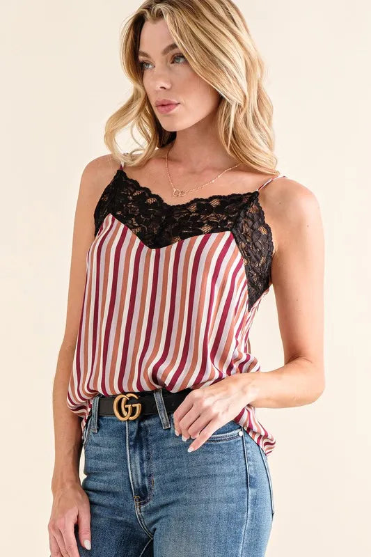 Stripe Print with Lace Cami