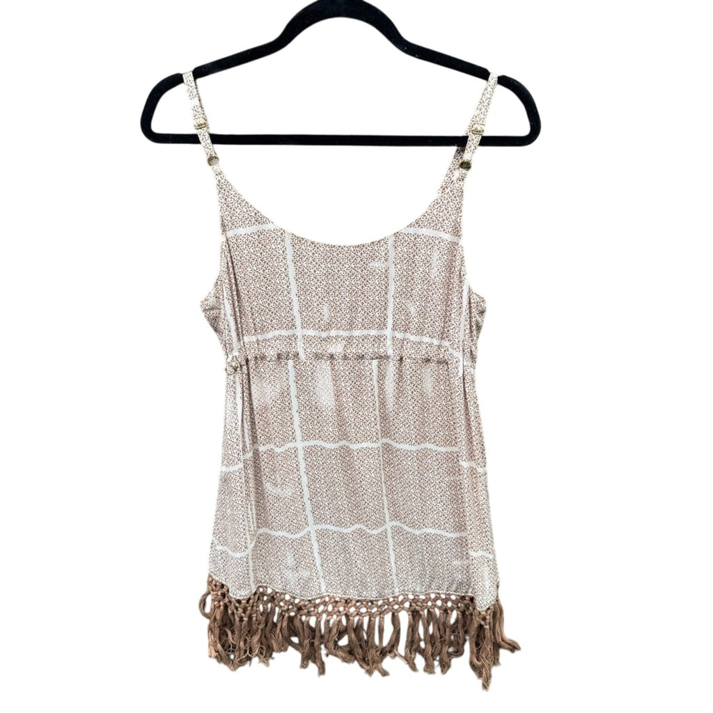 Cabi Womens Small Thin Strap Drawstring Waist Patterned Fringe Tank Top