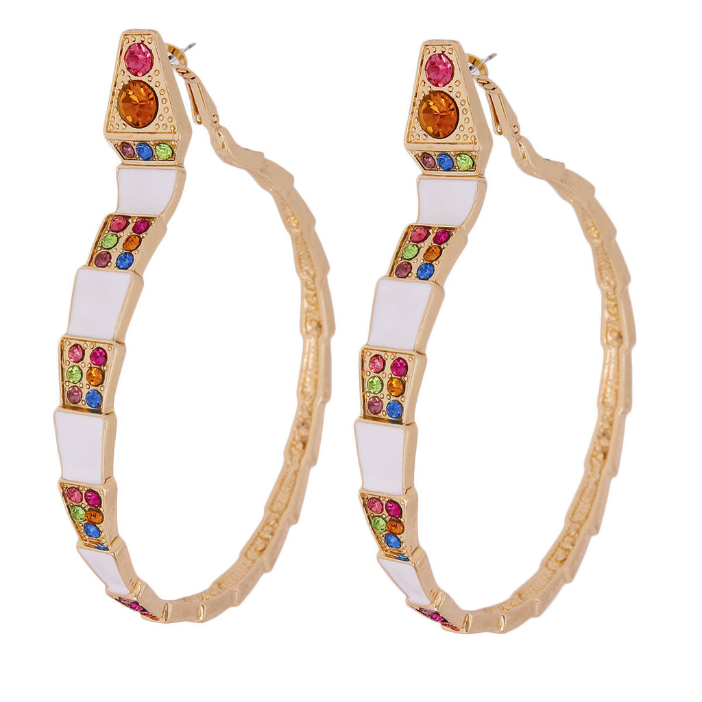 Statement White 3D Snake Wrap Hoop Earrings – Trendy Fashion Jewelry