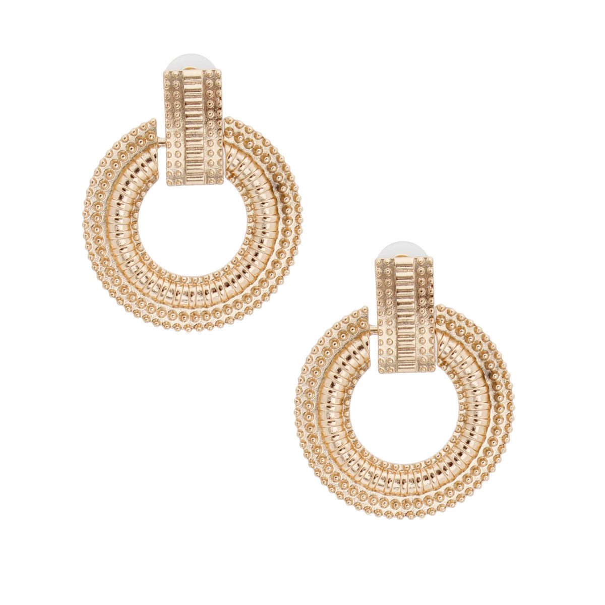Metal Circle Stud Earrings Gold Patterned Stylish Statement Jewelry
