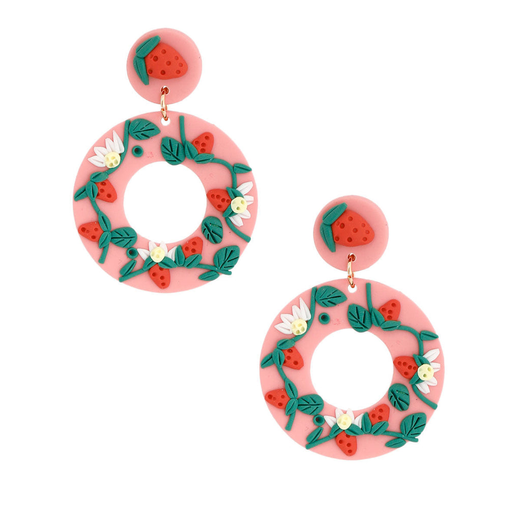 Statement Pink Clay Strawberry Donut Earrings Trendy Fashion Jewelry