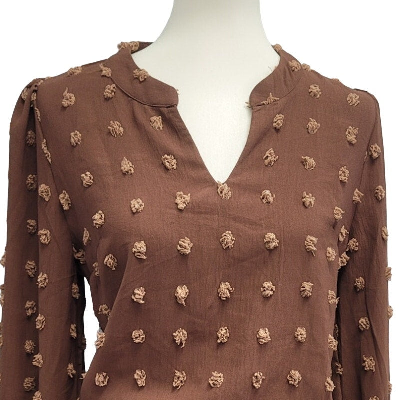 B Womens Small 100% Polyester Long Smocked Sleeve Textured Polka Doted Bodysuit