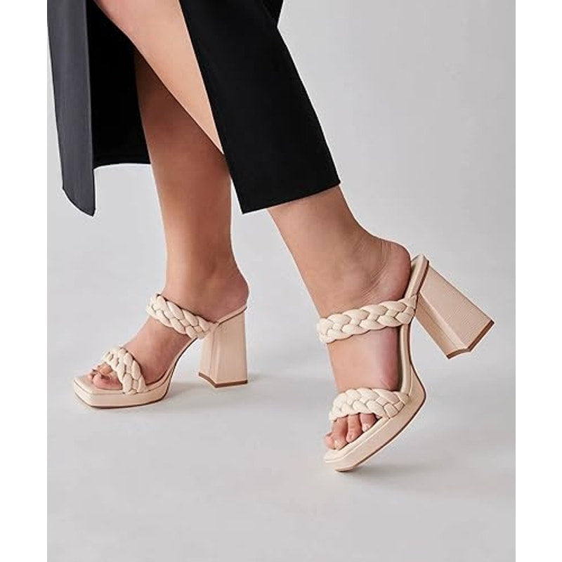 New Coutgo Womens Size 6.5 Off White Cream 4" Platform Heel Open Toe Sandals