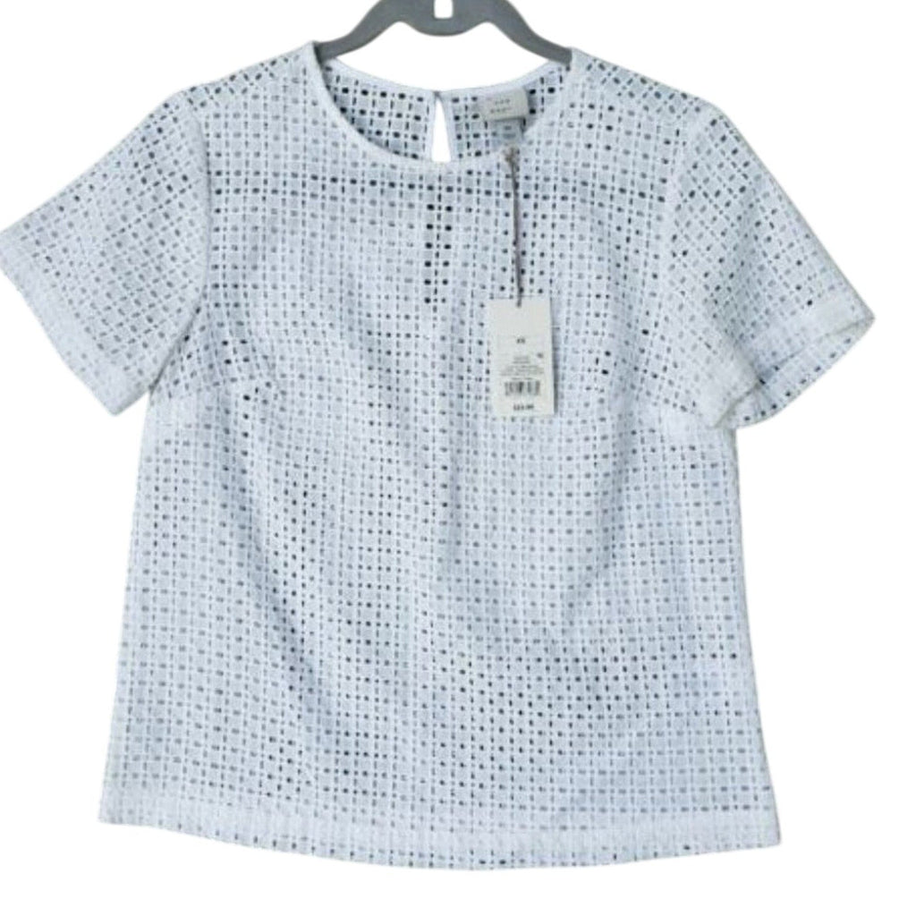 NWT New A New Day Womens XS White 100% Cotton Mesh Short Sleeve Crew Neck Top