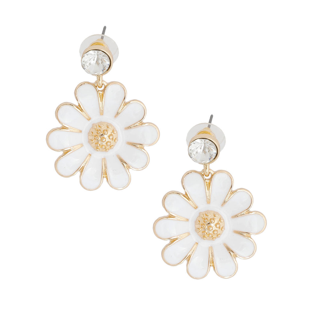 Metal Daisy Earrings White Stylish Statement Jewelry