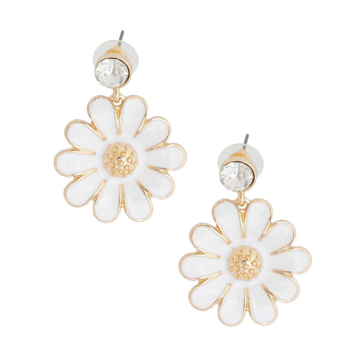 Metal Daisy Earrings White Stylish Statement Jewelry