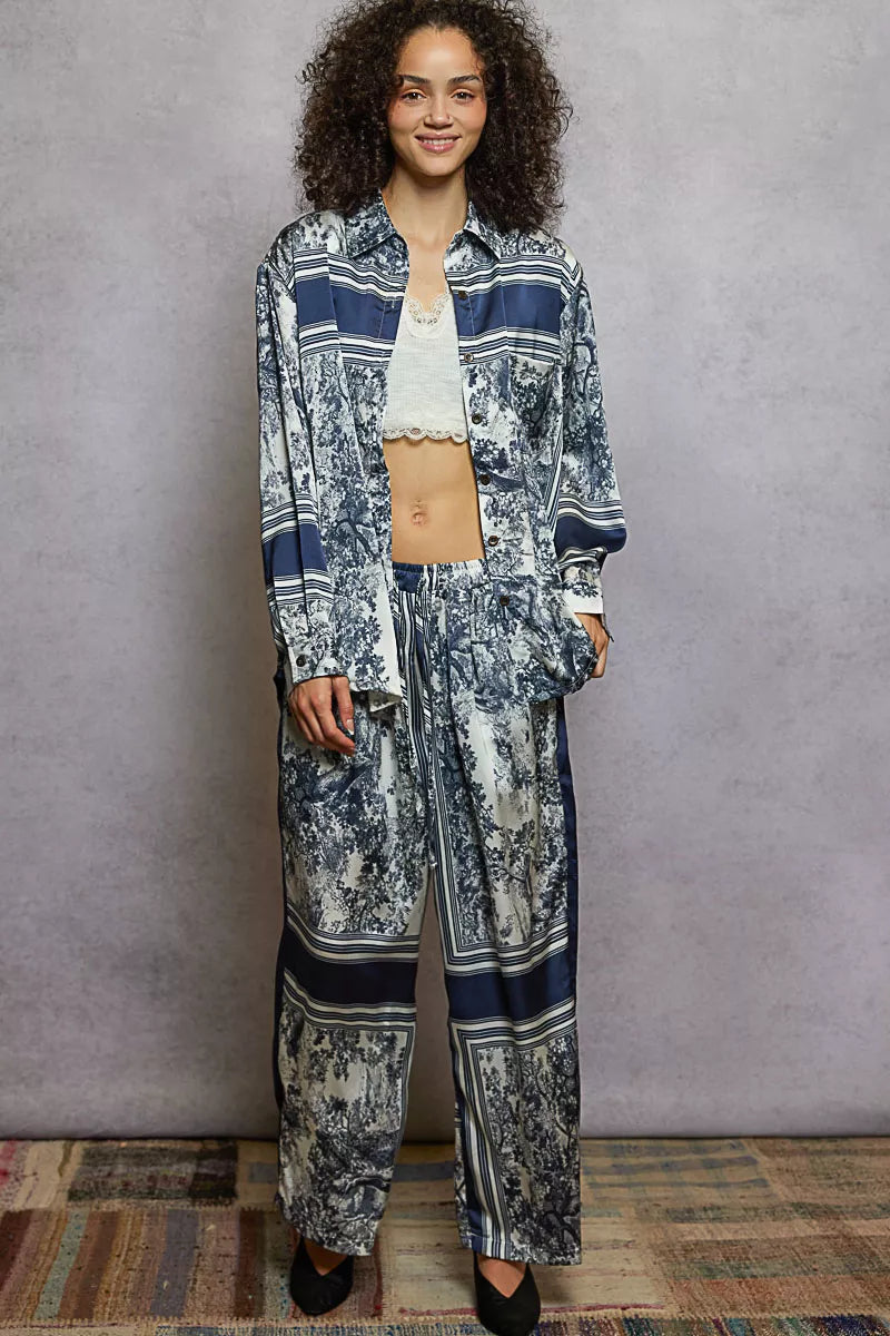 Floral Printed Woven Wide Leg Drawstring Pants