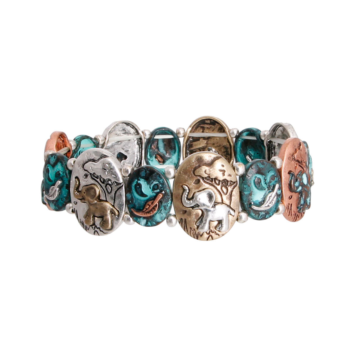 Engraved Patina Metal Elephant Bracelet Stylish Statement Jewelry